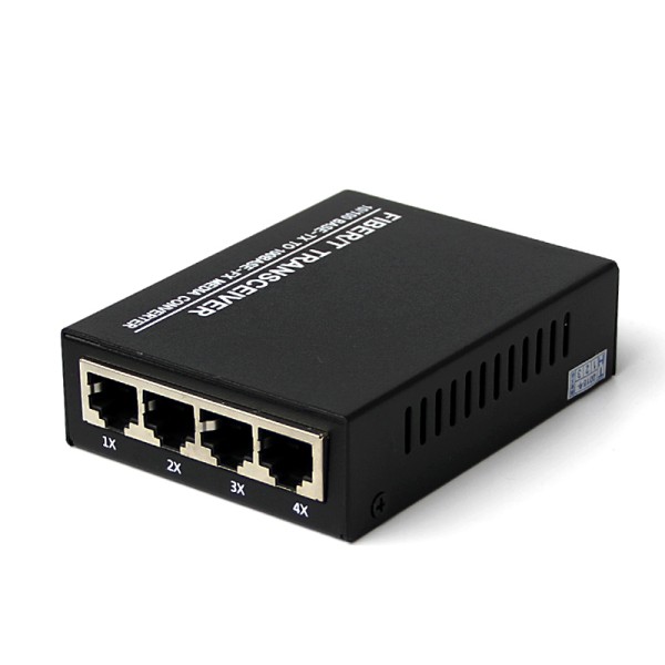 Single Fiber Fast Ethernet Standalone WDM / BiDi Fiber Media Converter, 1-port Fiber & 4-port RJ45, Tx:1310nm/Rx:1550nm, Singlemode, 20km