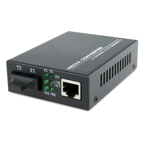 Dual Fiber 10/100Base-TX to 100Base-LX Fast Ethernet Standalone Fiber Media Converter, 1-port Fiber & 1-port RJ45, 1310nm Singlemode, 20km