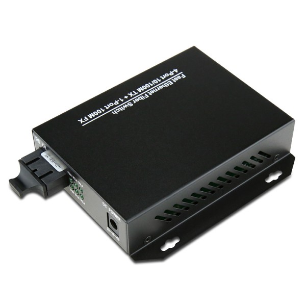 Dual Fiber 10/100Base-TX to 100Base-LX Fast Ethernet Standalone Fiber Media Converter, 1-port Fiber & 4-port RJ45, 1310nm Singlemode, 20km