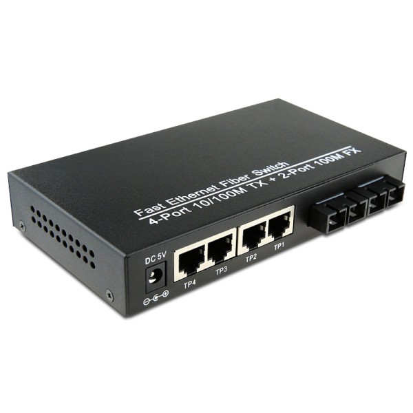 Dual Fiber 10/100Base-TX to 100Base-EX Fast Ethernet Standalone Fiber Media Converter, 2-port Fiber & 4-port RJ45, 1310nm Singlemode, 40km