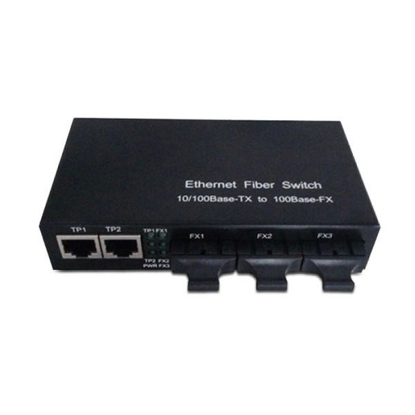Dual Fiber 10/100Base-TX to 100Base-EX Fast Ethernet Standalone Fiber Media Converter, 3-port Fiber & 2-port RJ45, 1310nm Singlemode, 40km