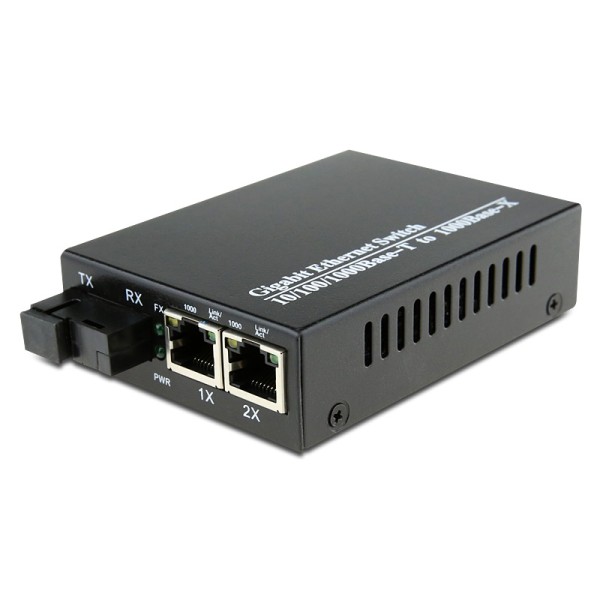 Single Fiber Gigabit Ethernet WDM / BiDi Fiber Media Converter, 1-port Fiber & 2-port RJ45, Tx:1310nm/Rx:1550nm, Singlemode, 20km