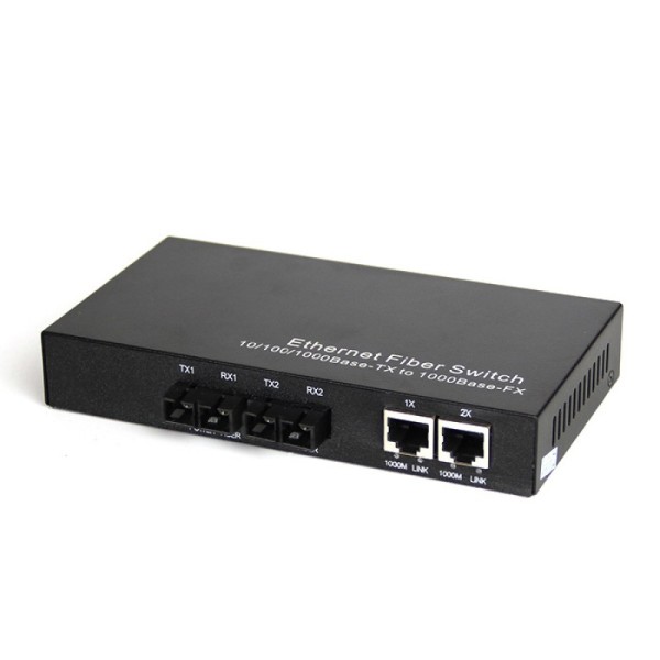 Dual Fiber 10/100/1000Base-TX to 1000Base-EX Gigabit Ethernet Standalone Fiber Media Converter, 2-port Fiber & 2-port RJ45, 1310nm Singlemode, 40km