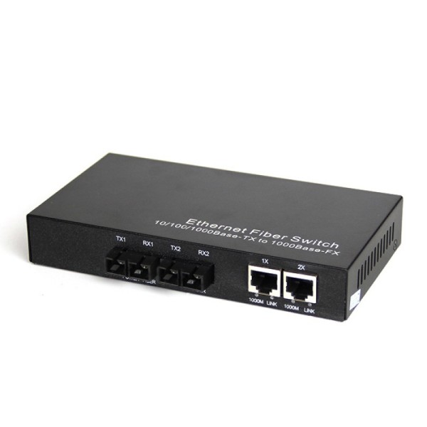 Dual Fiber 10/100/1000Base-TX to 1000Base-LX/LH Gigabit Ethernet Standalone Fiber Media Converter, 2-port Fiber & 2-port RJ45, 1310nm Singlemode, 10km